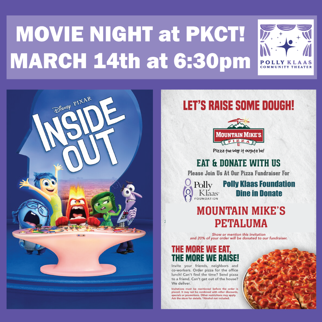 Family Movie Night - Inside Out - The Polly Klaas Community Theater